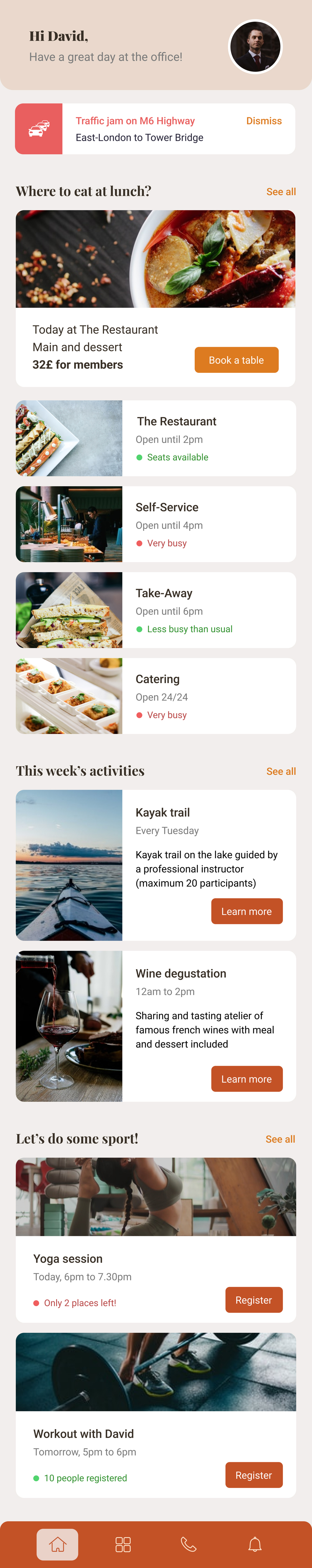 Hospitality application homepage