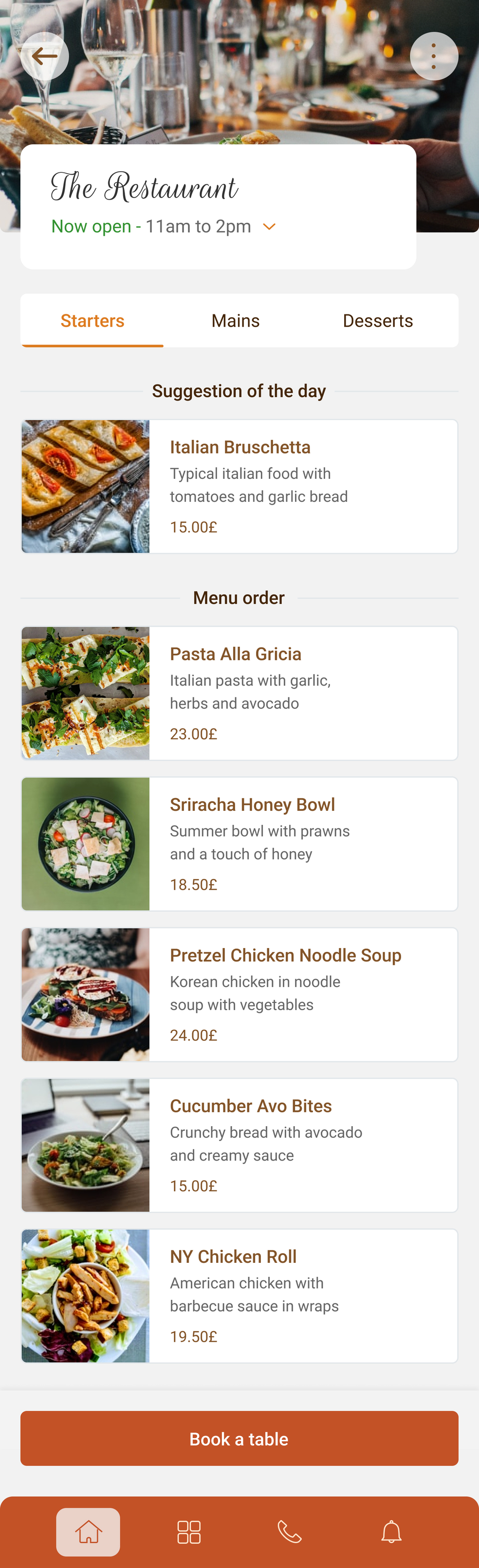 Hospitality application restaurant